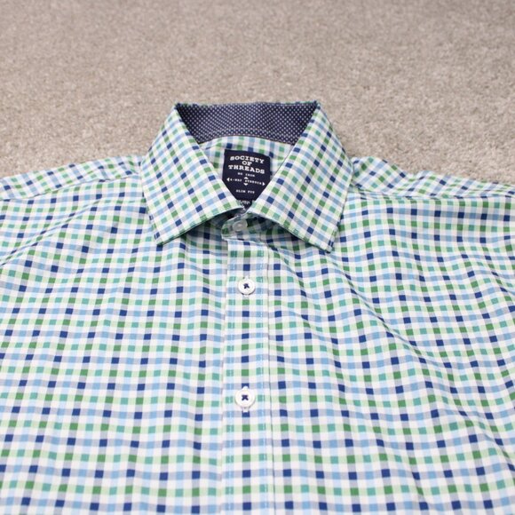 Society of Threads Flip Cuff Shirt Mens Large Green Slim 4 Way Stretch No Iron - Picture 5 of 14